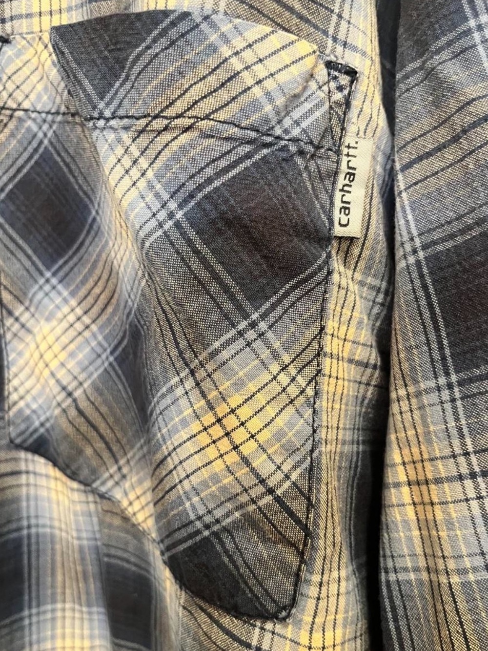 Carhartt Plaid Button Up Shirt XL Navy Cream - Picture 2 of 5